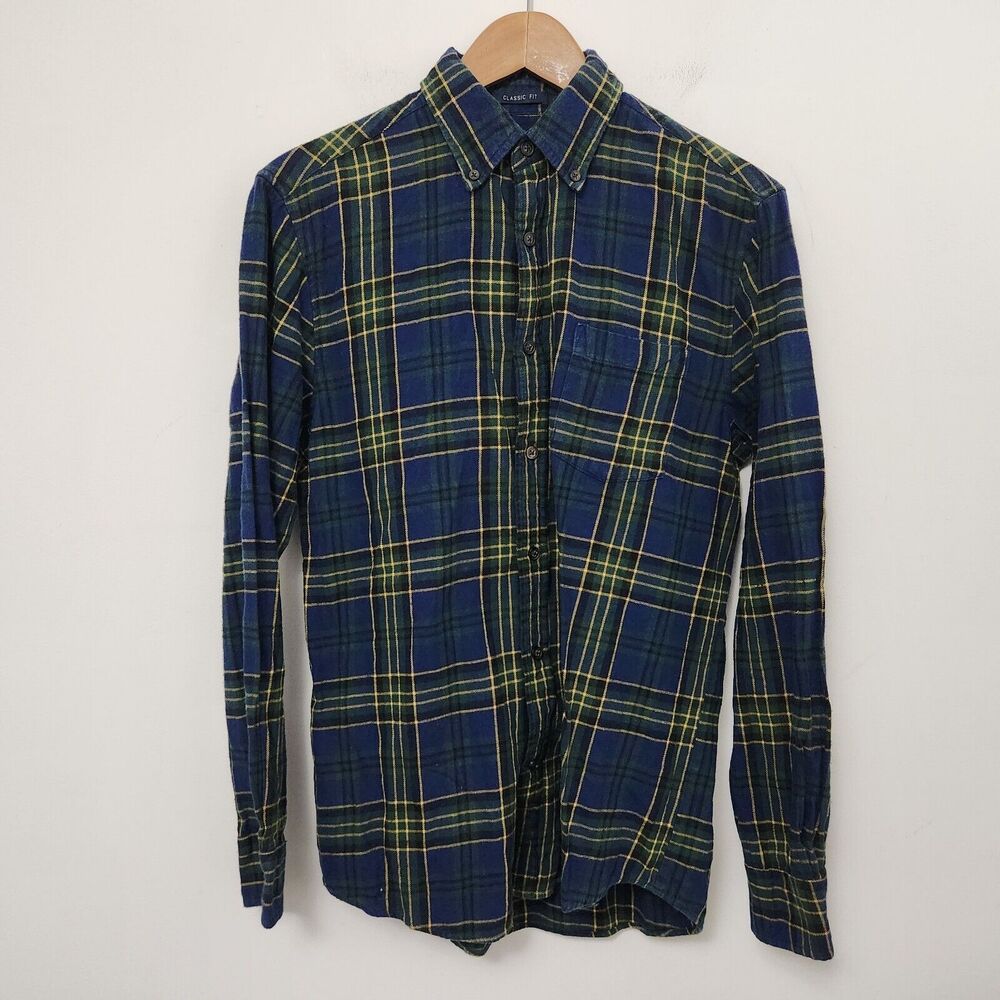 ST JOHNS BAY Men's Green & Blue Plaid Button Down Flannel Shirt Size S